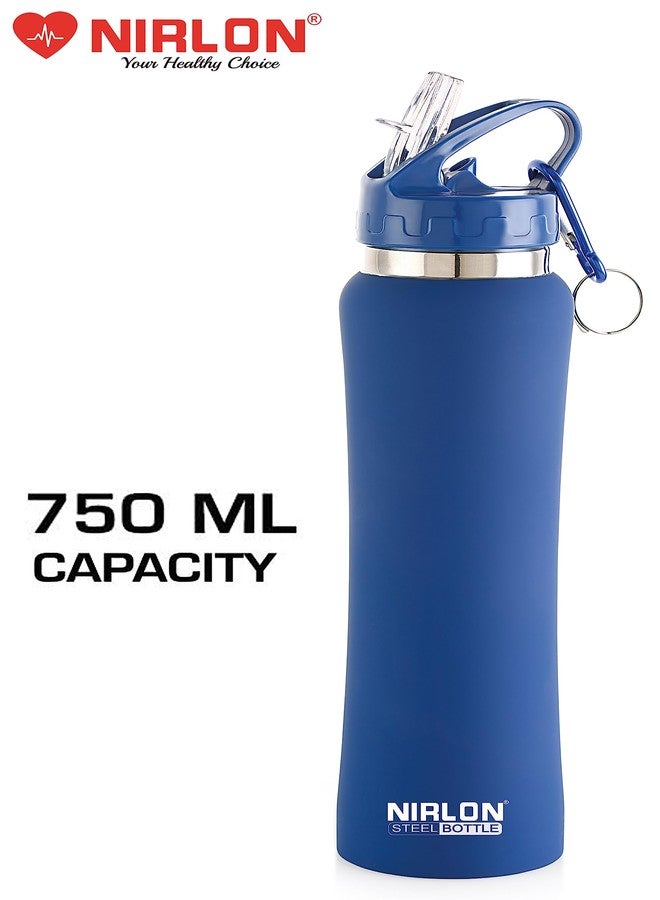 NIRLON Flip Bot Stainless Steel Sipper Rubber Finish Water Bottle with Straw Lid Pack of 2 |Leak Proof|Office|Gym Bottle|Home|Kitchen|Hiking|Treking Bottle|Travel Bottle [Blue & Orange|750ml] - Image 2